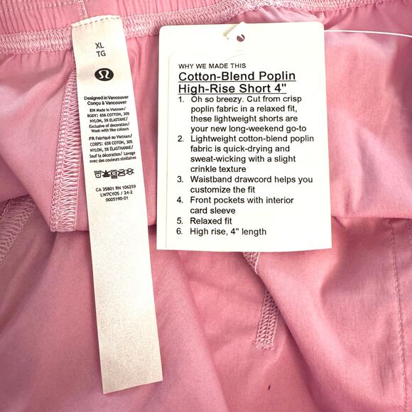 Lululemon Cotton Blend Poplin High-Rise Short 4" Vitapink Pink XL NWT - Picture 7 of 7